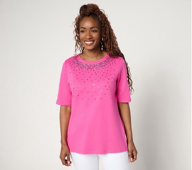 Quacker Factory Color Pop Sequin Elbow Sleeve Top