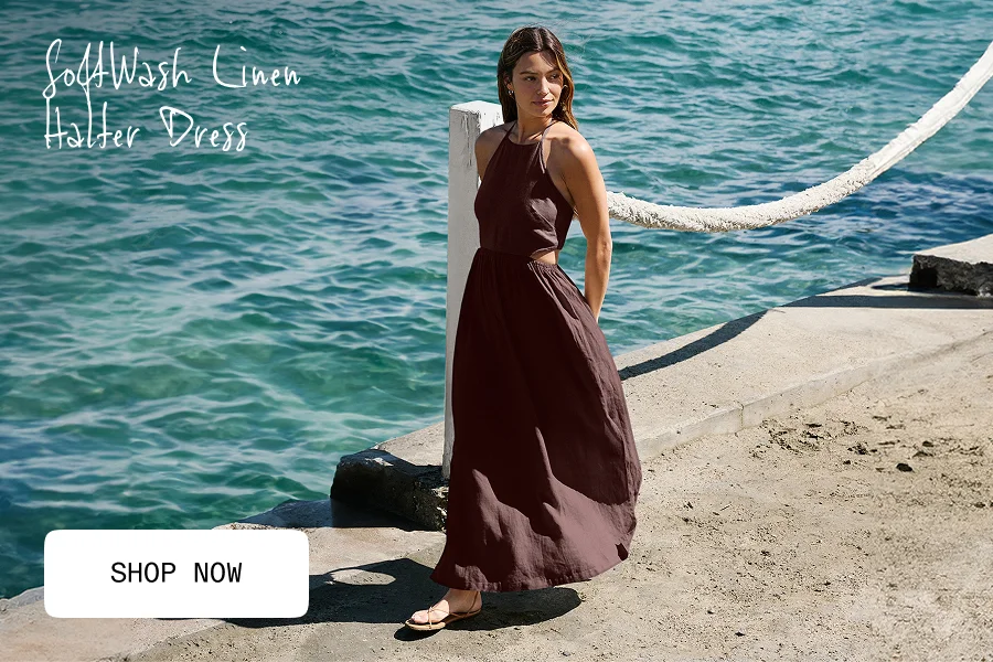SoftWash Linen Halter Dress in Iced Mocha