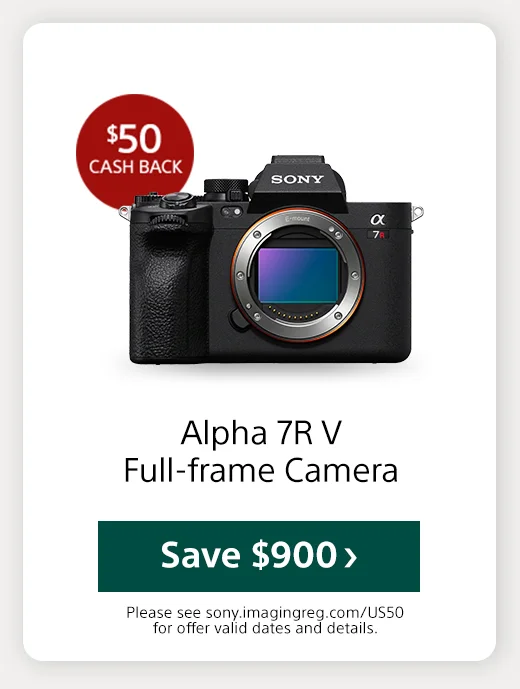 $50 cash back Alpha 7R V Full-frame Mirrorless intergangeable lens camers Save