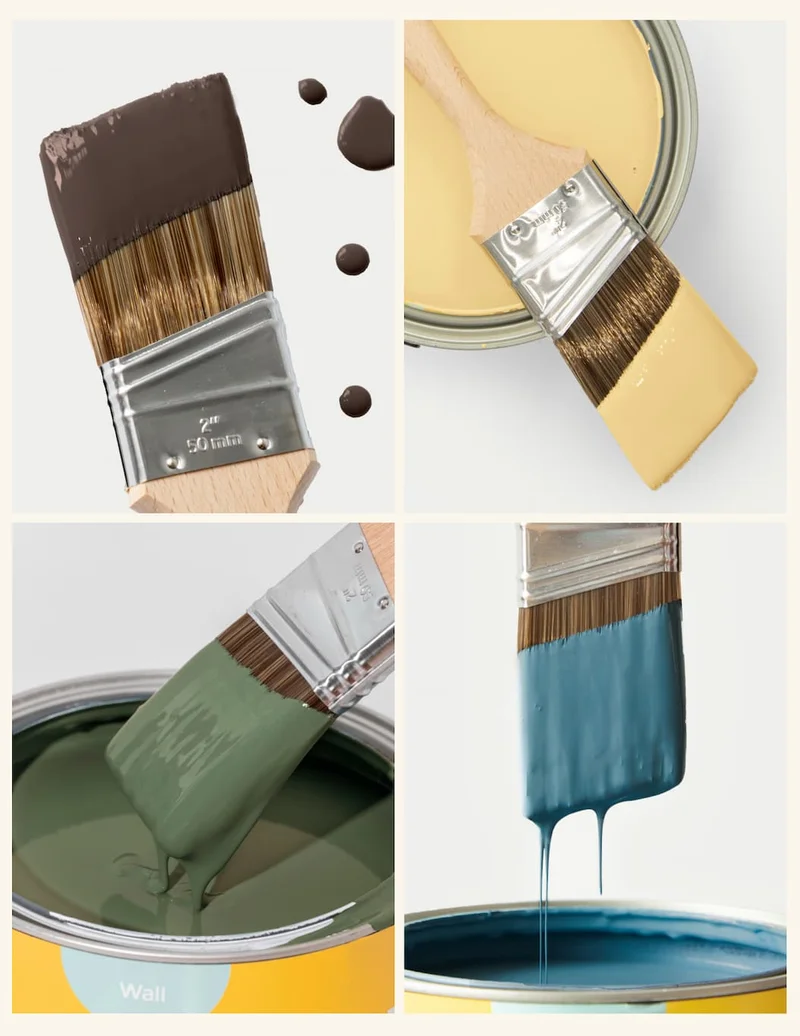 Wet paint brushes featuring Coffee Date, Lemonade, Daily Greens and Blue Ivy