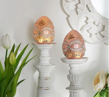 Set of 2 Illuminated 4" Mercury Glass Eggs by Valerie