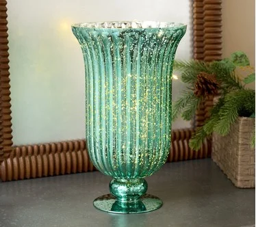 12" Footed Illuminated Mercury Glass Hurricane by Valerie