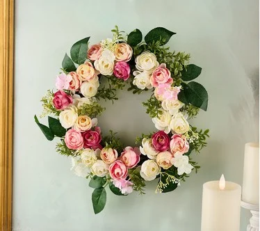 14" Ranunculus and Boxwood Wreath by Valerie
