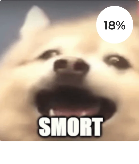 A close up of a dog with the caption 'Smort'