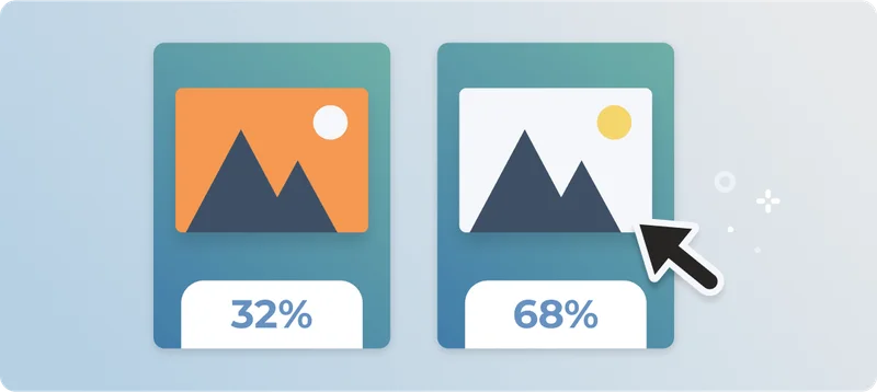 Two images with percentages under them and a pointer