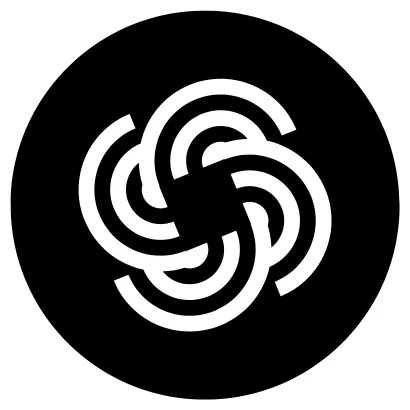 The logo for ChatGPT. It is a black circle with a white, swirling pattern in the center.