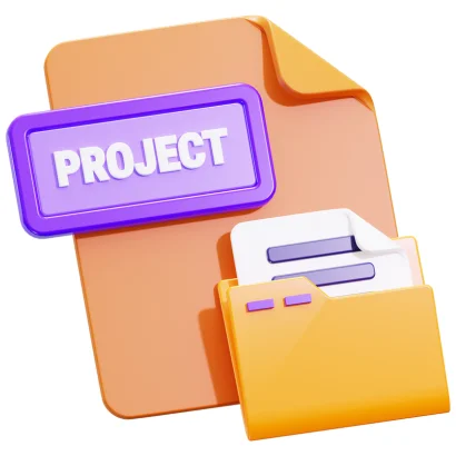 A graphic with a purple tag that says 'Project' and two yellow folders, one open and one closed.