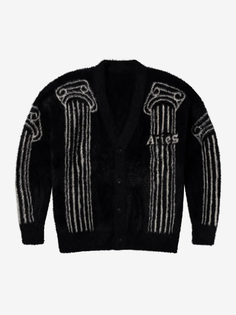 Image of Aries Oversized Chenille Column Knit Cardigan - Black