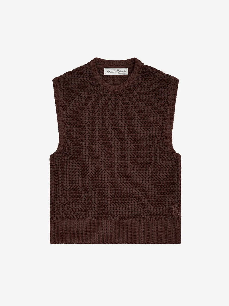 Image of about:blank Moss Stitch Knitted Vest - Brown
