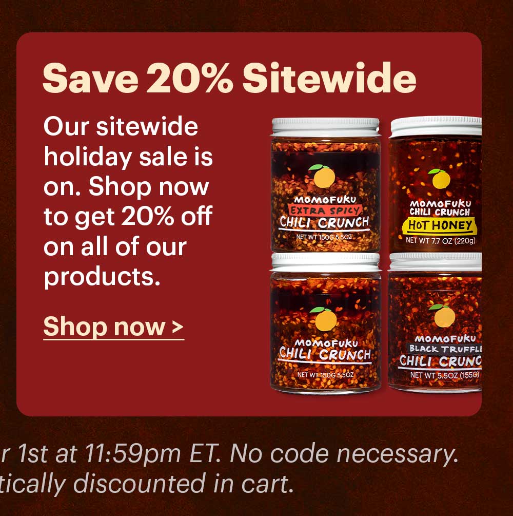 SAVE 20% SITEWIDE Our sitewide holiday sale is on. Shop now to get 20% off on all of our products.  Shop now >