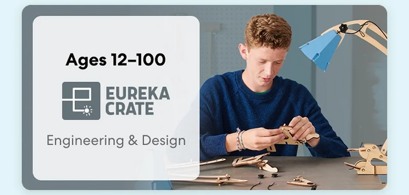 Teen exploring KiwiCo engineering crate for ages 12 and above