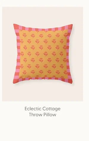 Eclectic Cottage Floral Stripe Pattern in Orange Yellow Pink Throw Pillow