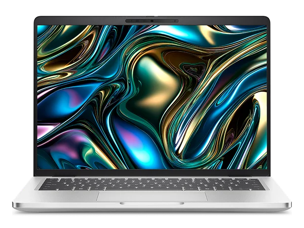 A Dell Pro 14 Plus Laptop on a gray background.