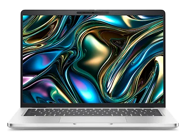 A Dell Pro 14 Plus Laptop on a gray background.