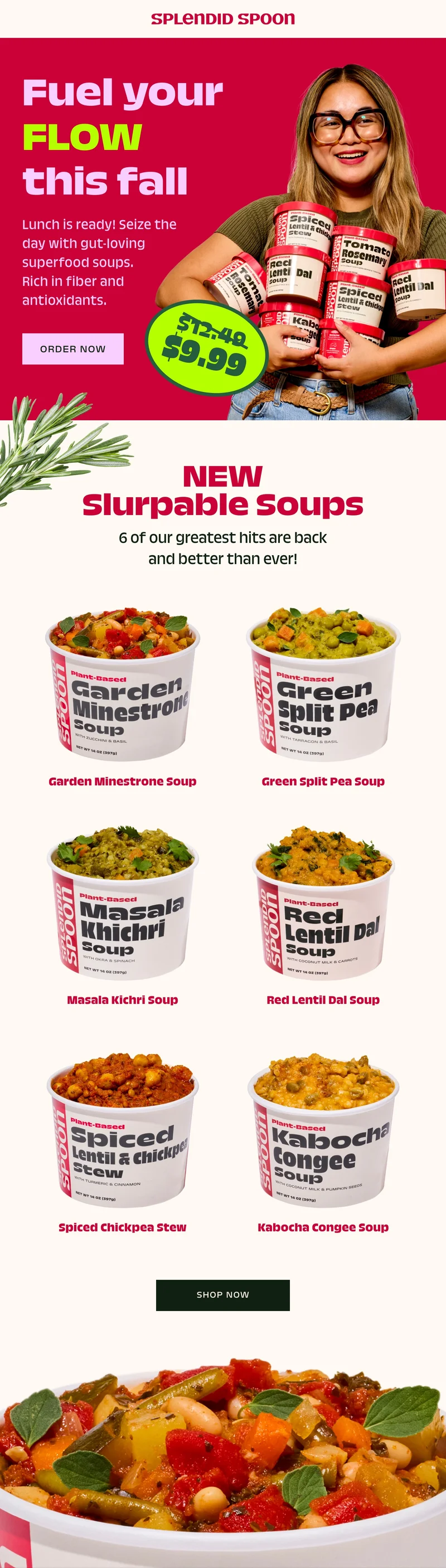 Promotion 20% off soups, images of soups in cups