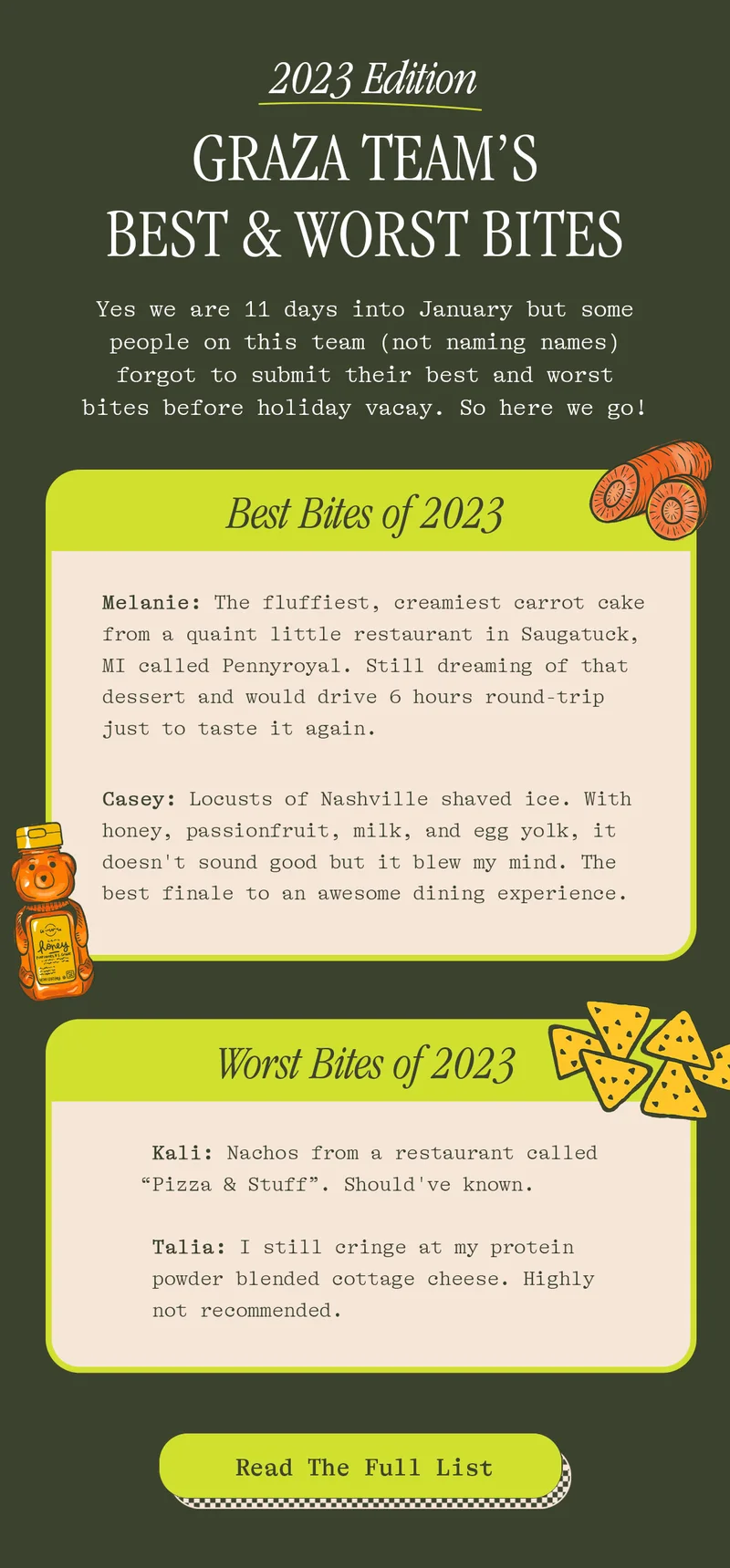 graza team's bets & worst bites [read the full list]