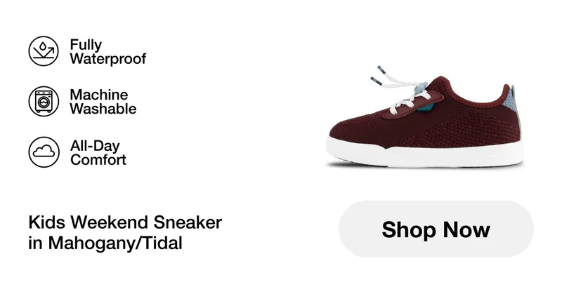 Fully Waterproof. Machine Washable. All-Day Comfort. Kids Weekend Sneaker in Mahogany/Tidal. Shop Now.