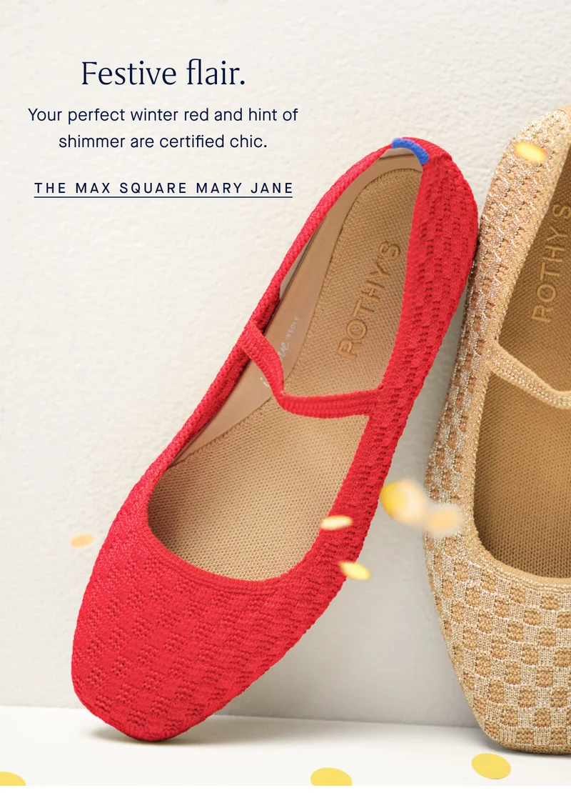 Festive flair. Your perfect winter red and hint of shimmer are certified chic. THE MAX SQUARE MARY JANE