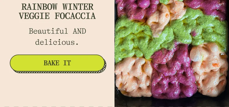Rainbow Winter Veggie Focaccia Beautiful AND delicious.