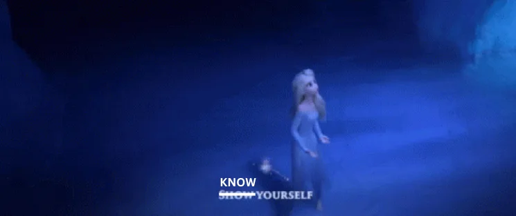 Elsa singing "Show Yourself," but "show" is crossed out with "know" on top.