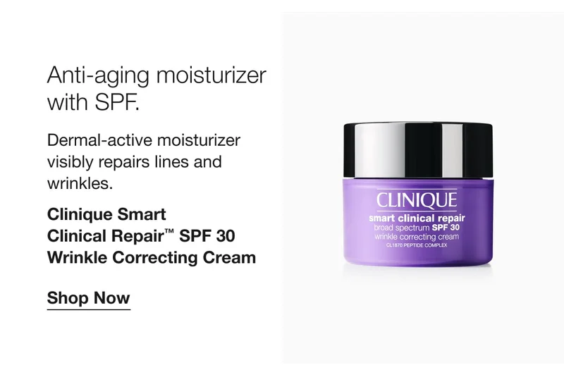 Anti-aging moisturizer with SPF. | Dermal-active moisturizer visibly repairs lines and wrinkles. | Clinique Smart Clinical Repair™ SPF 30 Wrinkle Correcting Cream | Shop Now