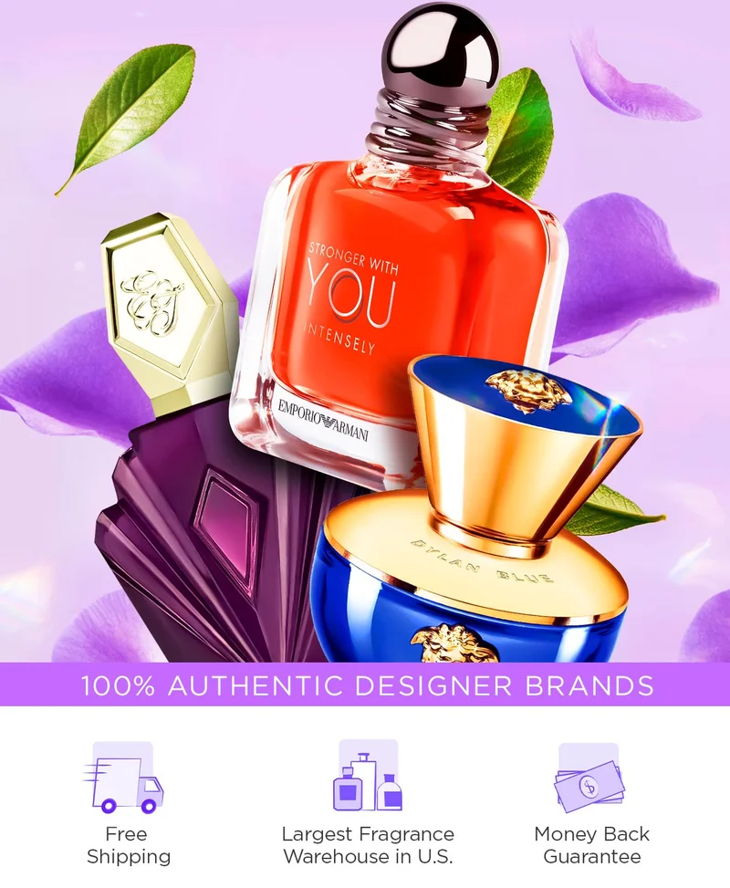 Petals float around popular perfume and cologne bottles during spring savings event
