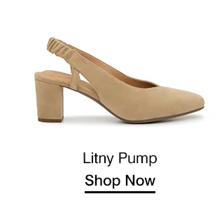 A side view of the Litny Pump in Doe suede.