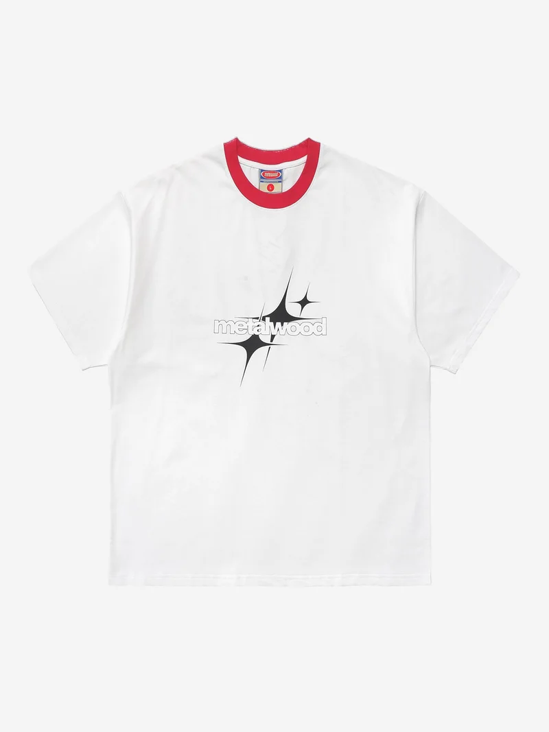 Image of metalwood Twinkle Oversized T-Shirt - White & Tomato