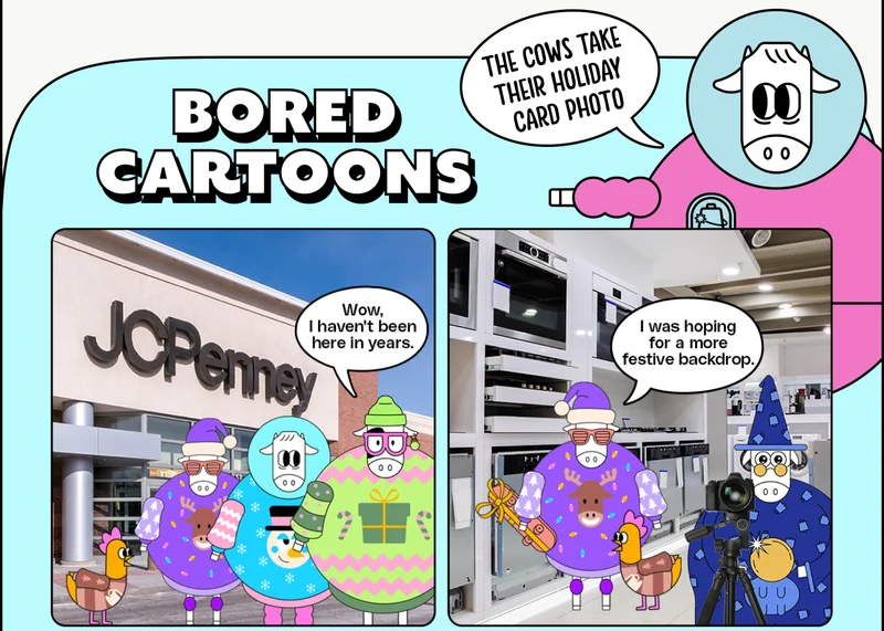 Bored Cartoons: THE COWS take  their holiday  card photo.