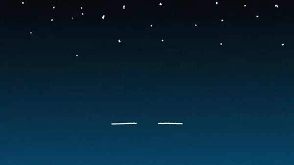 Graphic showing a pair of eyes rolling upward under a starry sky with a passing moon.