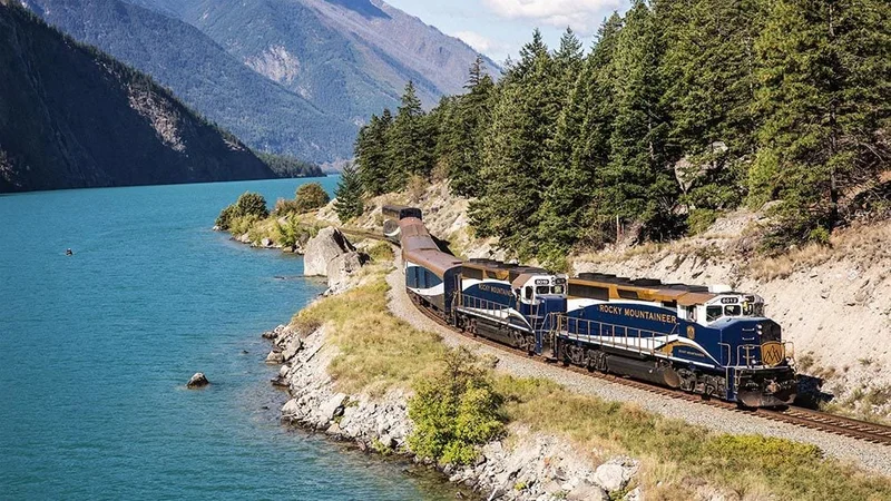 Image description: Scenic views from the Rocky Mountaineer, in Canada.