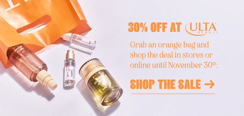 30% off at Ulta Beauty: Gift sets, bundles, and body mists are on sale! Grab an orange bag and shop the deal in stores or online until November 22nd.