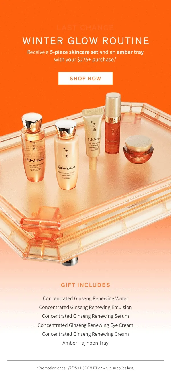 5-piece skincare kit + tray with $275+ purchase