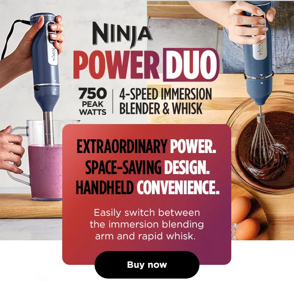Ninja® Power Duo Immersion Blender-- Extraordinary Power. Space-Saving Design. Handheld Convenience.
