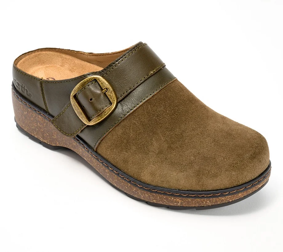 Earth Leather Slip-On Clogs with Buckle - Kulla