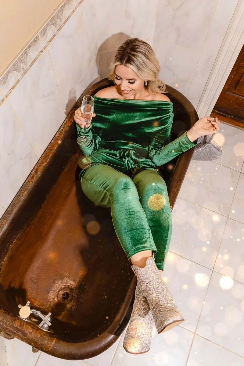 Image of Very Velvet Jumpsuit in Winter Green
