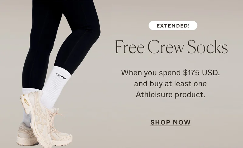 Extended: Free Crew Socks when you spend $175 USD and buy at least one Athleisure product.