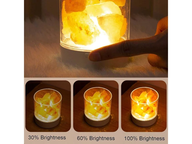 MPM Glow Salt Rock Lamp, Aesthetic Night Light, USB Decor Table Lamp, for Office, Home, Bedroom, Desk