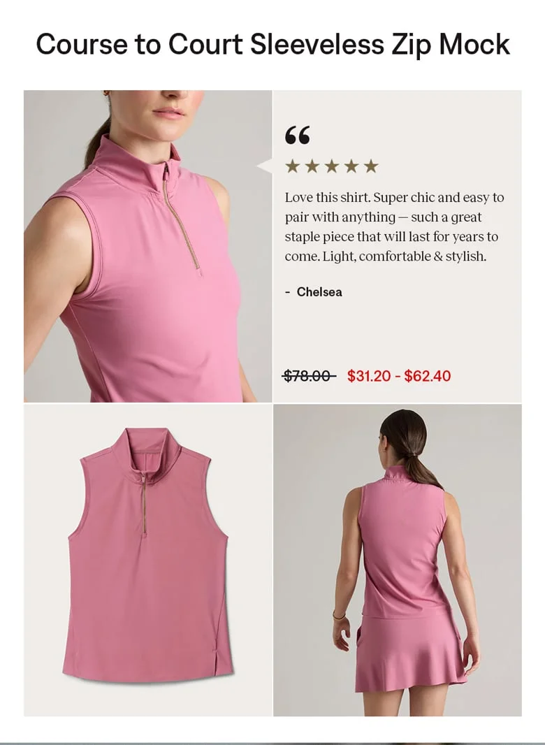 Course to Court Sleeveless Zip Mock