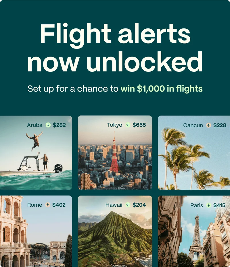 Flight alerts now unlocked. Set up for a chance to win $1,000 in flights