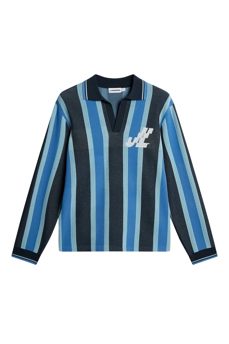 Image of Silas Stripe Polo Knit / JL Navy