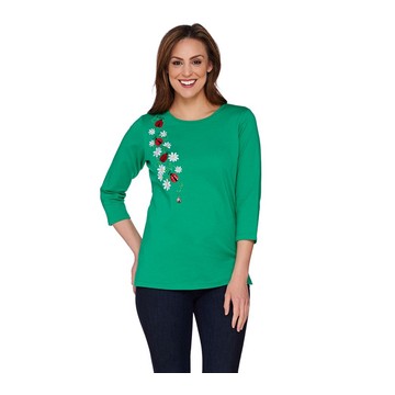 Quacker Factory 3/4 Sleeve T-Shirt with Fun Dangle
