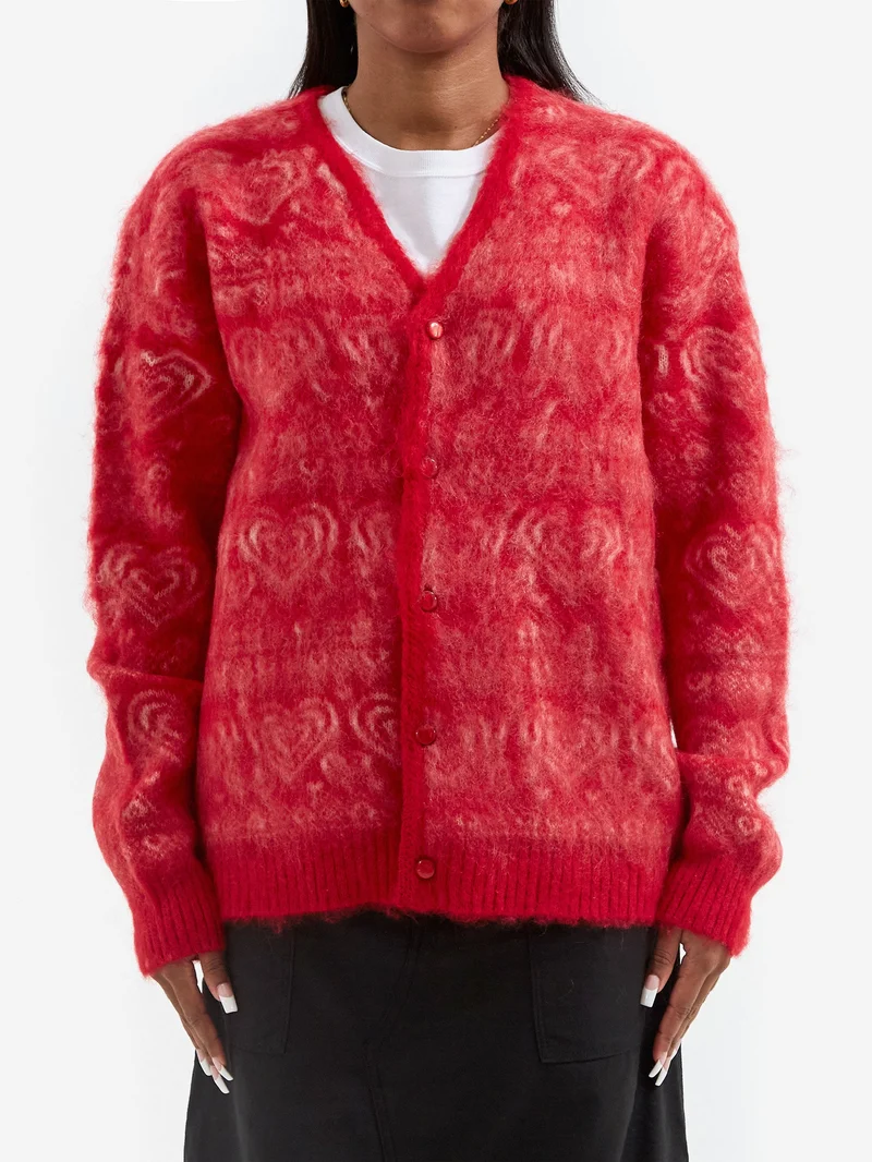 Image of Needles Mohair Heart Cardigan W - Red