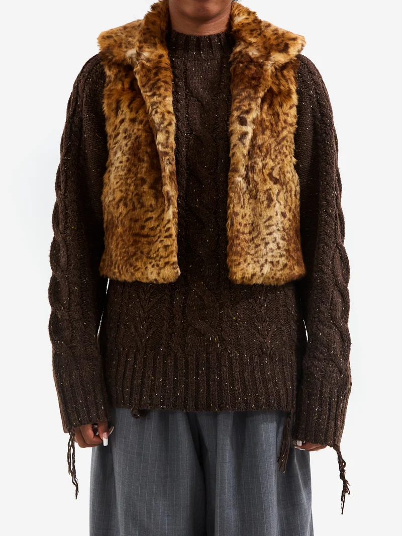Image of Rhodolirion Eco Fur Short Length Vest - Leopard