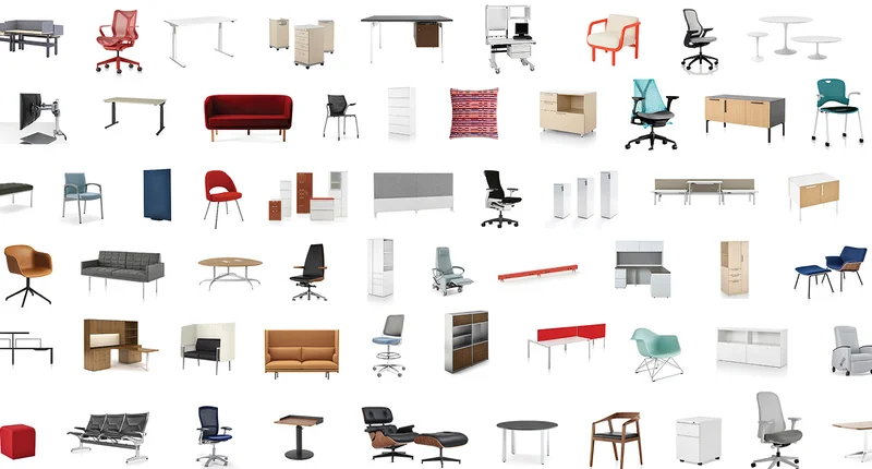 An array of products from MillerKnoll's collective of brands