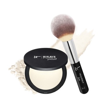 IT Cosmetics Bye Bye Pores Pressed Silk Airbrush Powder with Luxe Brush
