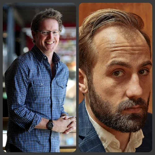 Portrait images of Andrew Stanton, Colby Day.