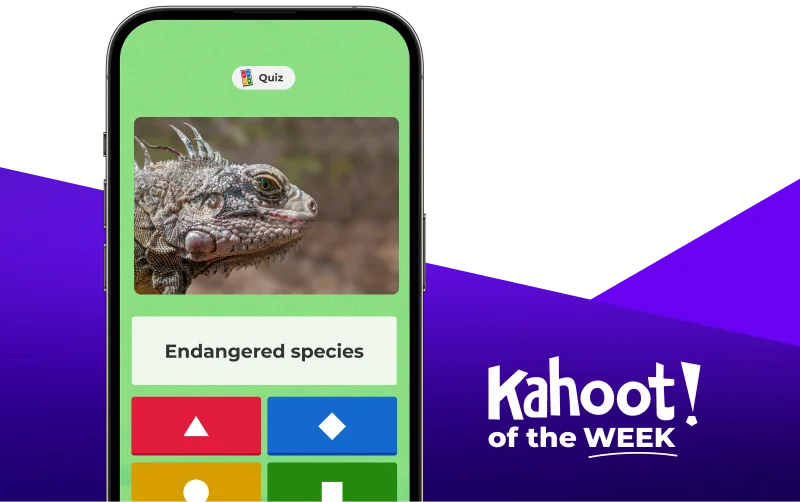 Smartphone displaying a kahoot entitled ''Endangered species''