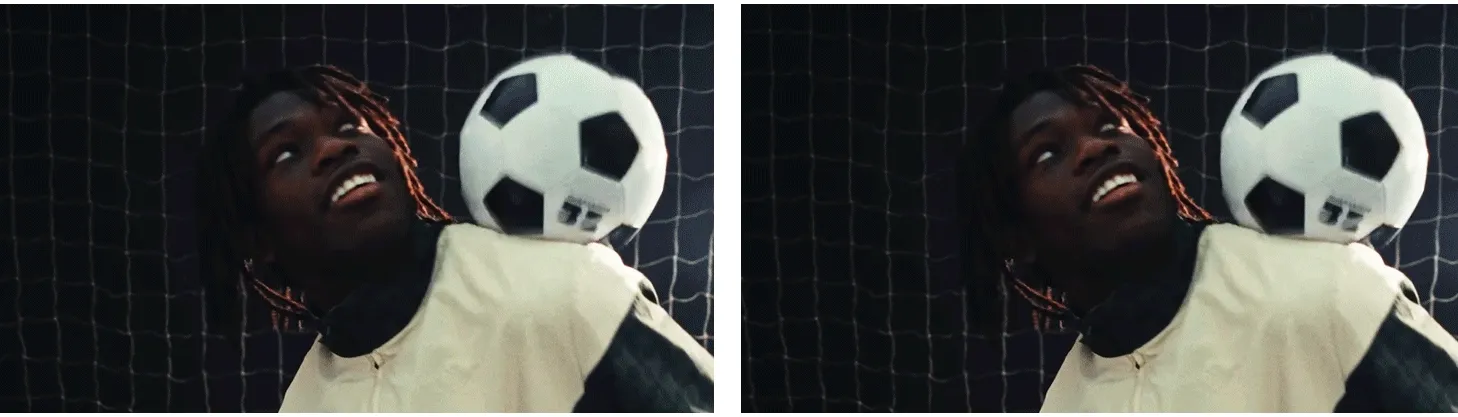 Soccer player with dreadlocks balancing a football on his shoulder, smiling. Skillful athlete training.