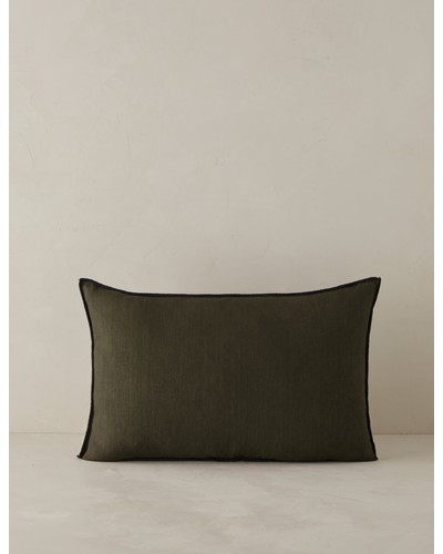 Carys Contrast Linen Pillow - Olive and Black / Lumbar
